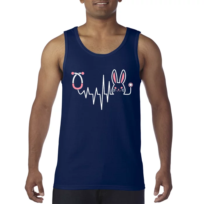 Easter Bunny Nurse Doctor Stethoscope Heartbeat Tank Top