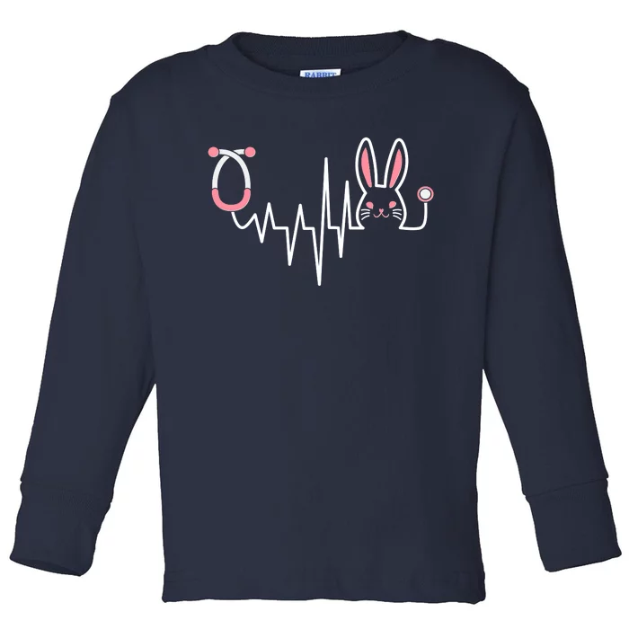 Easter Bunny Nurse Doctor Stethoscope Heartbeat Toddler Long Sleeve Shirt