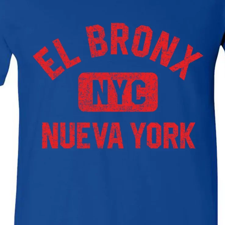 El Bronx Nueva York Nyc Gym Style Distressed Red Print Gift V-Neck T-Shirt