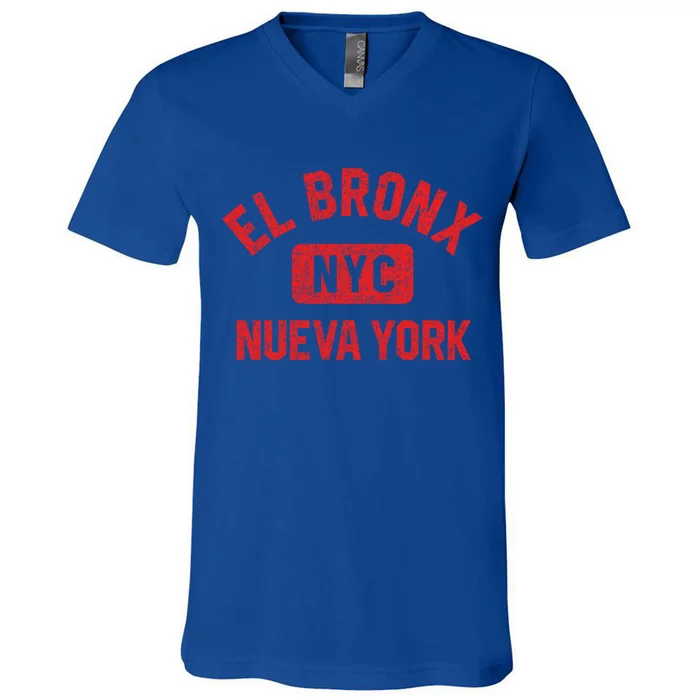 El Bronx Nueva York Nyc Gym Style Distressed Red Print Gift V-Neck T-Shirt