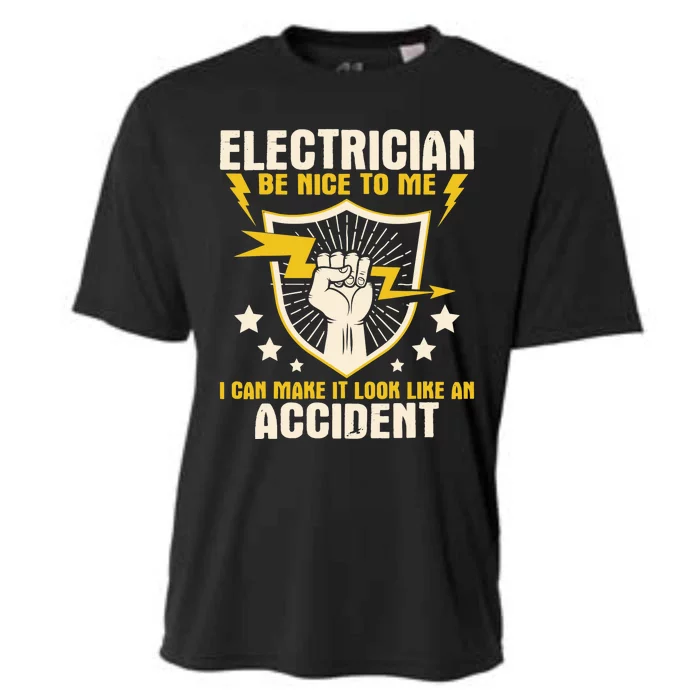 Electrician Be Nice To Me Wireman Lineman Electrical Work Cooling Performance Crew T-Shirt