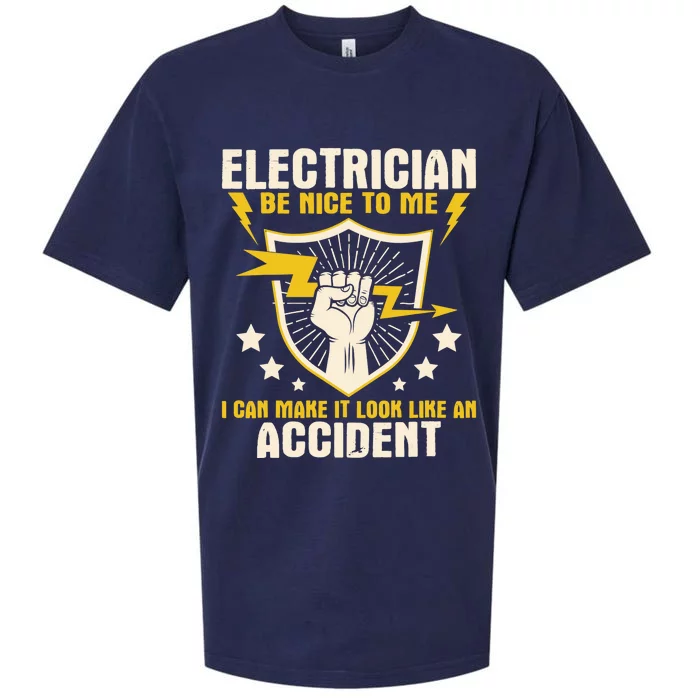 Electrician Be Nice To Me Wireman Lineman Electrical Work Sueded Cloud Jersey T-Shirt