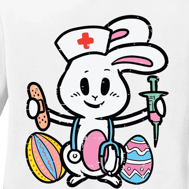 Easter Bunny Nurse Stethoscope Cute Rabbit Scrub Top Women Ladies Long Sleeve Shirt