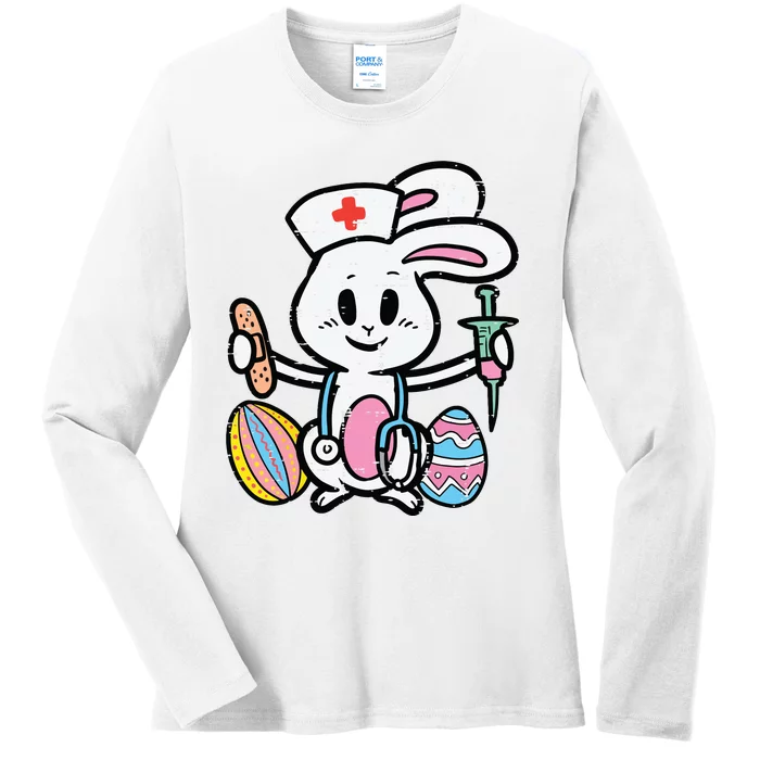 Easter Bunny Nurse Stethoscope Cute Rabbit Scrub Top Women Ladies Long Sleeve Shirt