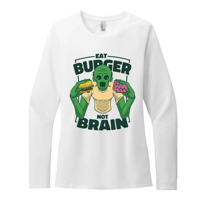 Eat Burger Not Brain Funny Zombie Womens CVC Long Sleeve Shirt