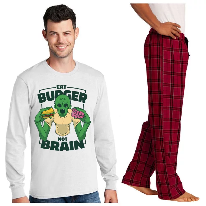 Eat Burger Not Brain Funny Zombie Long Sleeve Pajama Set