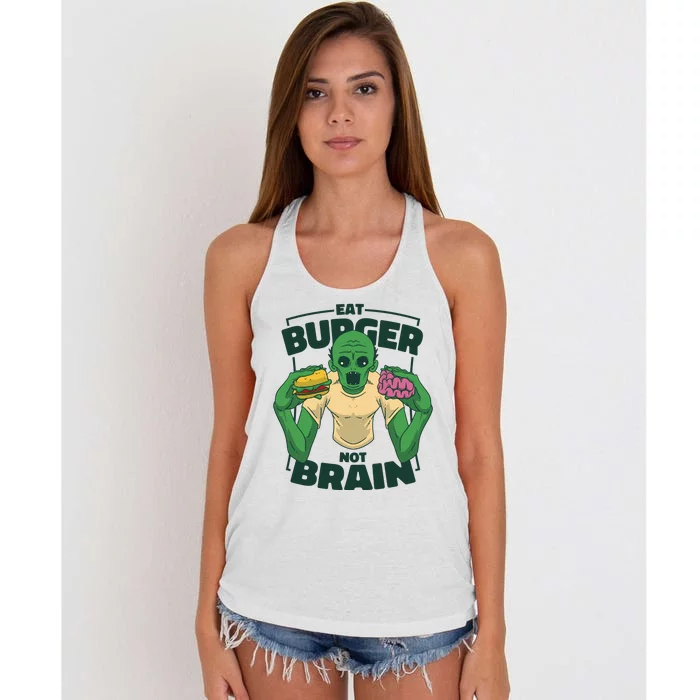 Eat Burger Not Brain Funny Zombie Women's Knotted Racerback Tank