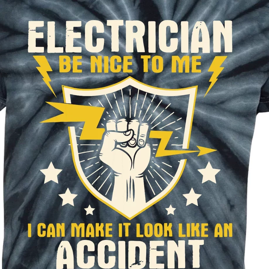 Electrician Be Nice To Me Wireman Lineman Electrical Work Kids Tie-Dye T-Shirt