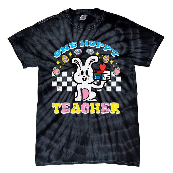 Easter Bunny One Hoppy Teacher Retro Rabbit Tie-Dye T-Shirt