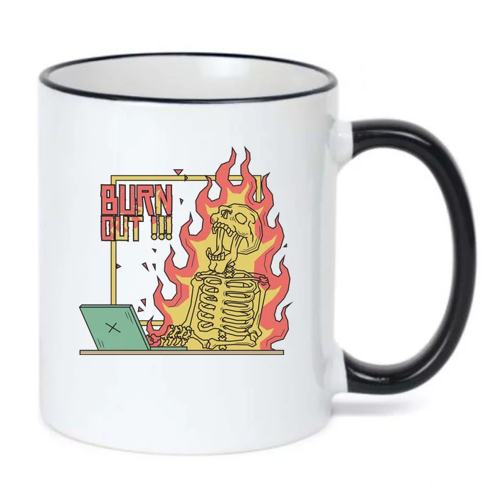 Emotionally Burnt Out Skeleton On Fire Black Color Changing Mug