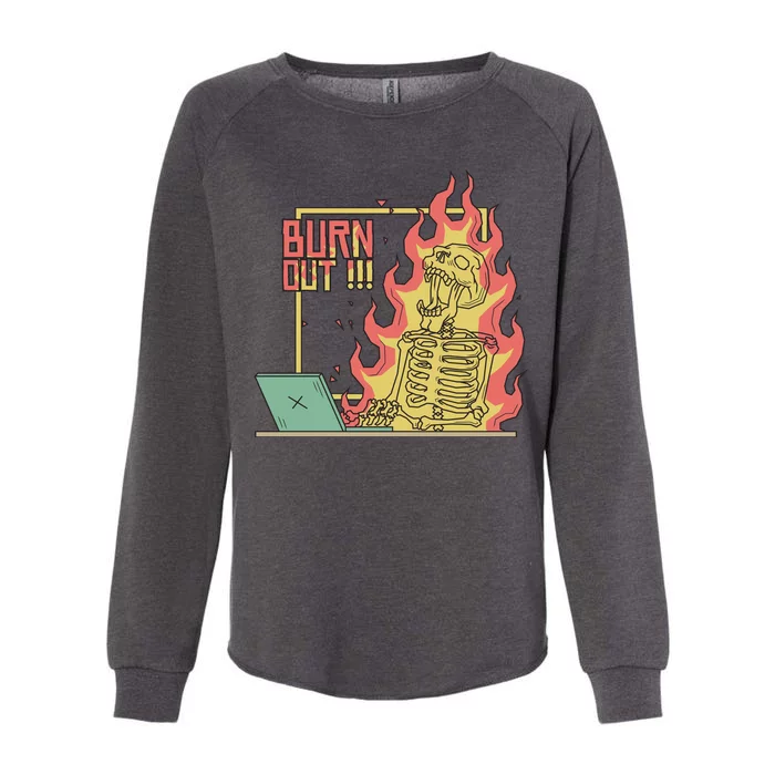 Emotionally Burnt Out Skeleton On Fire Womens California Wash Sweatshirt