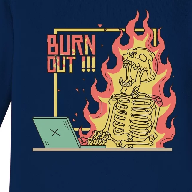 Emotionally Burnt Out Skeleton On Fire Baby Long Sleeve Bodysuit