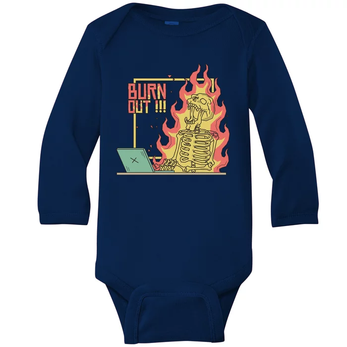 Emotionally Burnt Out Skeleton On Fire Baby Long Sleeve Bodysuit