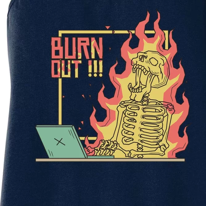 Emotionally Burnt Out Skeleton On Fire Women's Racerback Tank