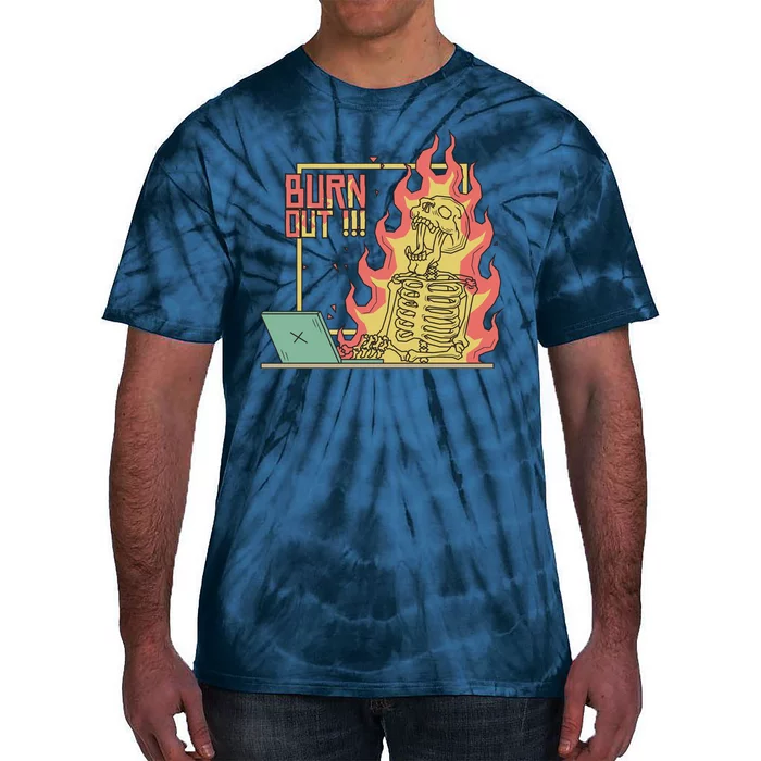 Emotionally Burnt Out Skeleton On Fire Tie-Dye T-Shirt