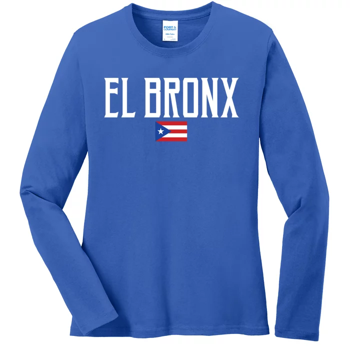 El Bronx Puerto Rico Flag Vintage White Text Gift Ladies Long Sleeve Shirt