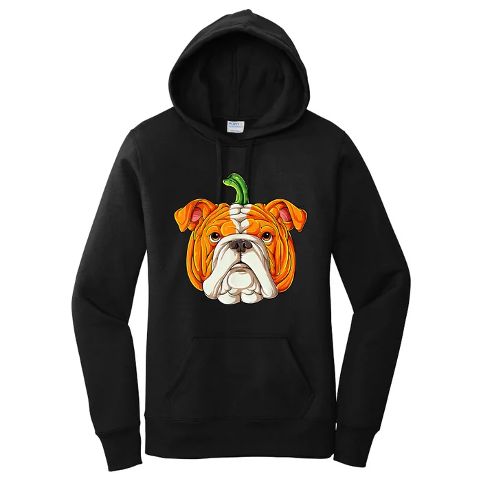 English Bulldog Pumpkin Halloween Funny Thanksgiving Gifts Women's Pullover Hoodie