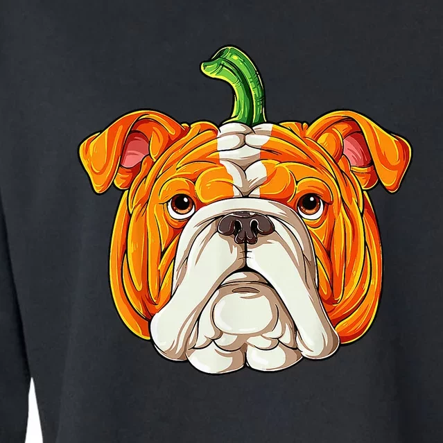 English Bulldog Pumpkin Halloween Funny Thanksgiving Gifts Cropped Pullover Crew