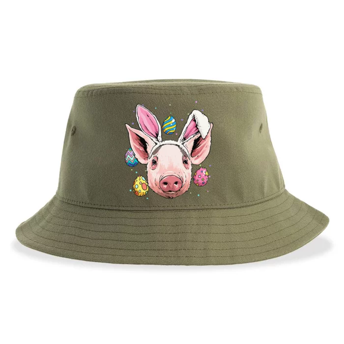 Easter Bunny Pig Funny Easter Farm Pig Sustainable Bucket Hat