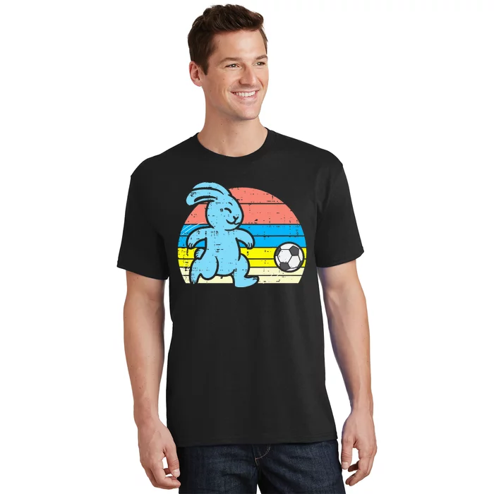 Easter Bunny Playing Soccer Retro Football T-Shirt