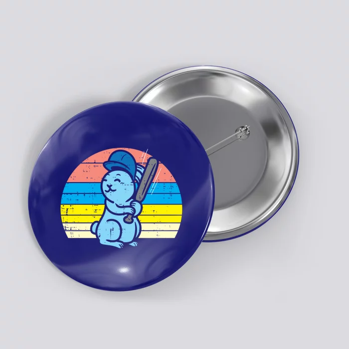 Easter Bunny Playing Baseball Retro Sports Gift Button