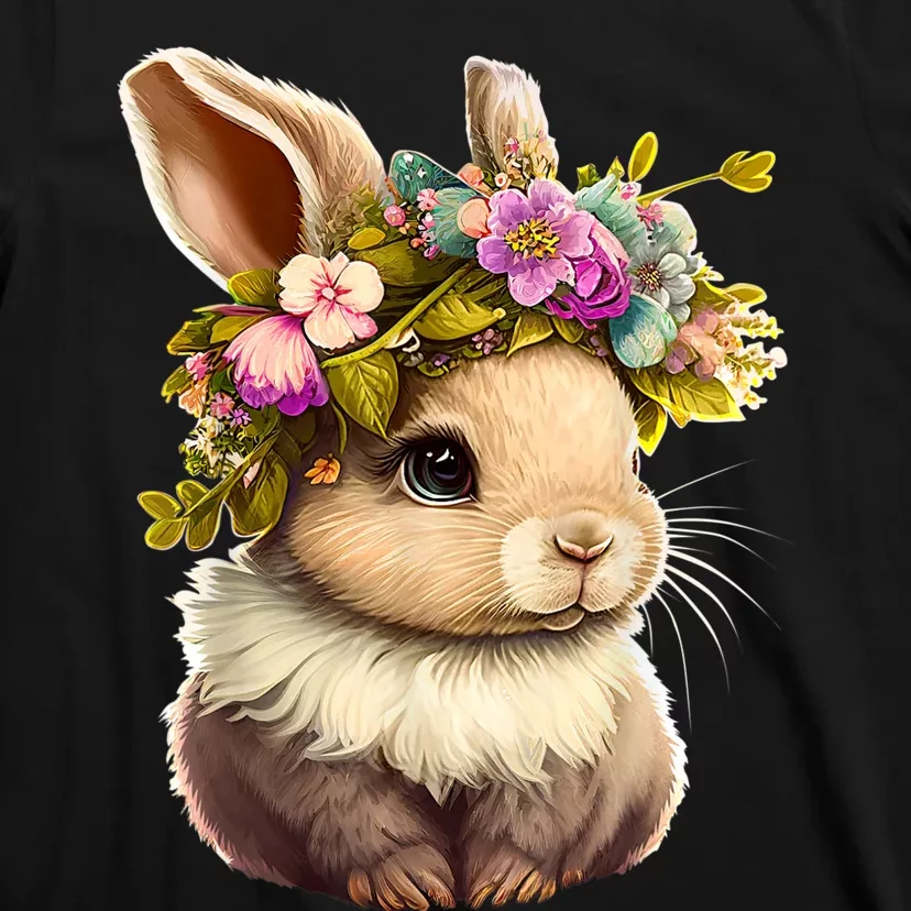 Easter Bunny Rabbit Women Happy Bunny Flower Graphic T-Shirt