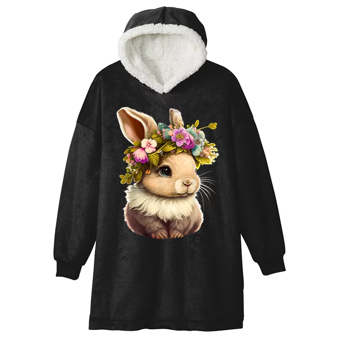 Easter Bunny Rabbit Women Happy Bunny Flower Graphic Hooded Wearable Blanket