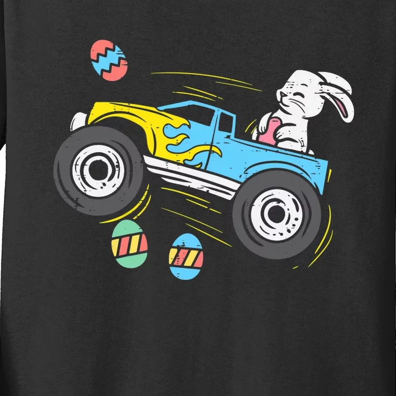 Easter Bunny Riding Monster Truck Cute Boy Kids Long Sleeve Shirt