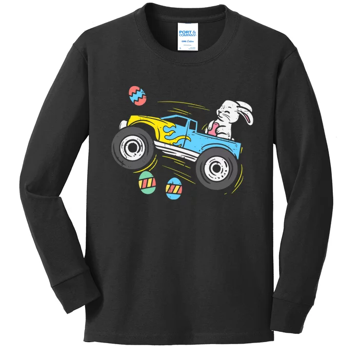 Easter Bunny Riding Monster Truck Cute Boy Kids Long Sleeve Shirt