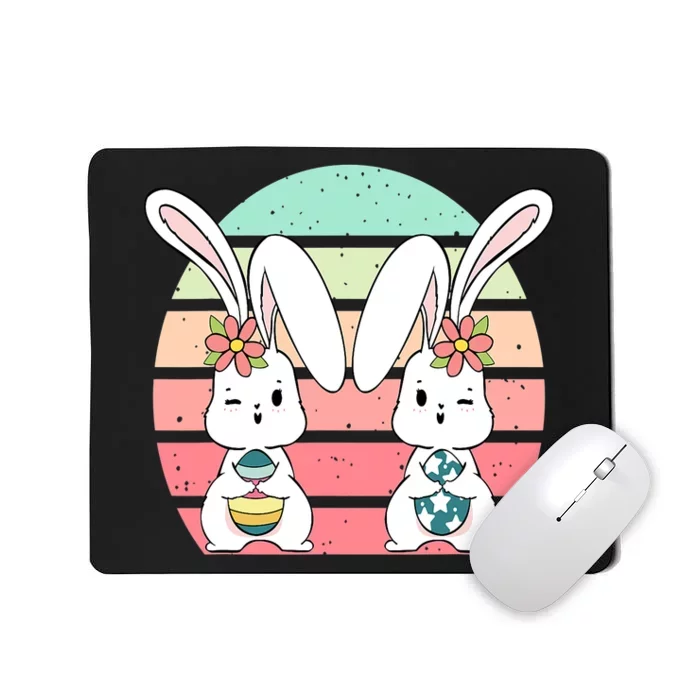 Easter Bunny Retro Cute Rabbit Egg Hunting Mousepad