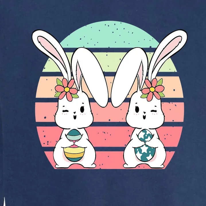 Easter Bunny Retro Cute Rabbit Egg Hunting Garment-Dyed Sweatshirt