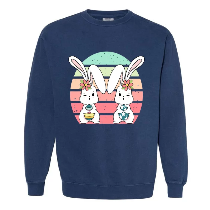 Easter Bunny Retro Cute Rabbit Egg Hunting Garment-Dyed Sweatshirt