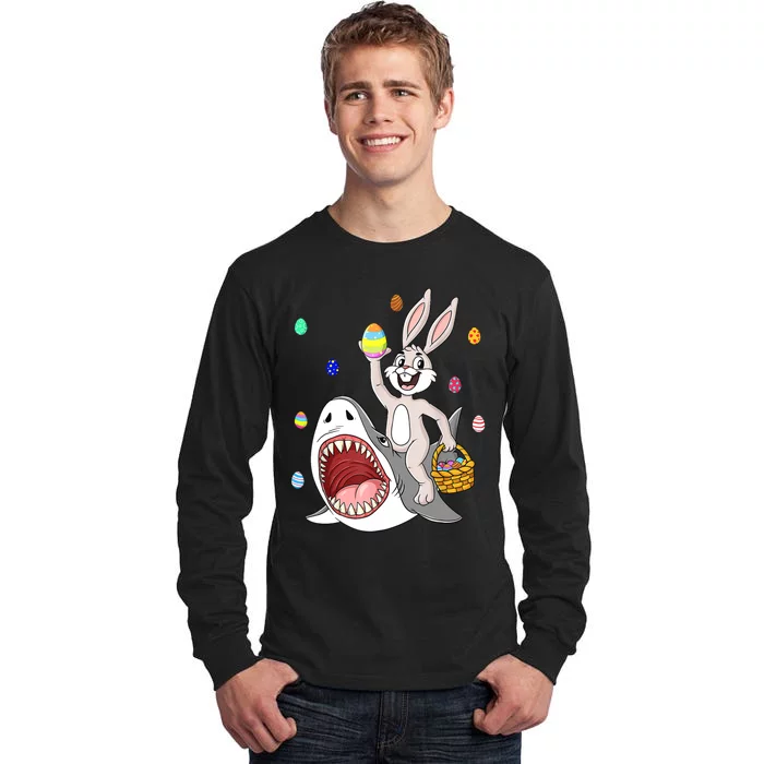 Easter Bunny Riding Shark Funny Eggs Basket Boy Girl Tall Long Sleeve T-Shirt