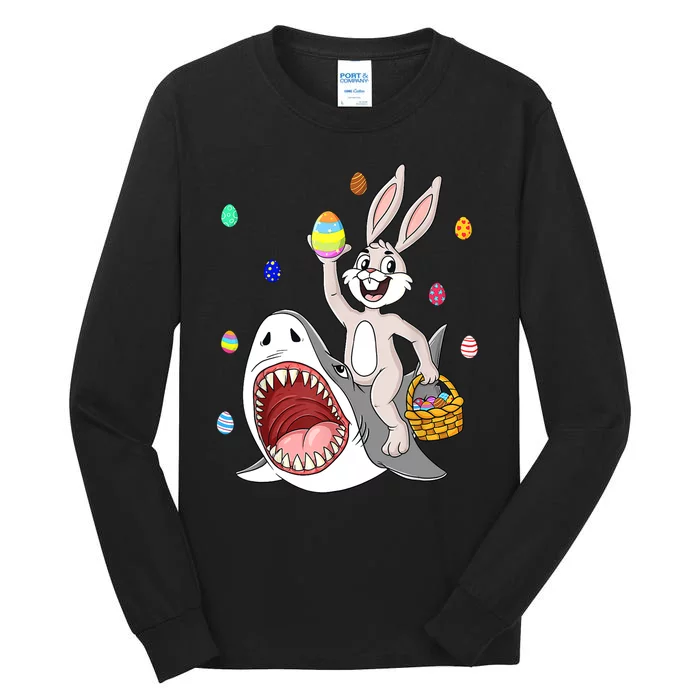 Easter Bunny Riding Shark Funny Eggs Basket Boy Girl Tall Long Sleeve T-Shirt