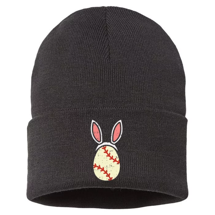 Egg Baseball Rabbit Bunny Ears Funny Easter Player Gift Sustainable Knit Beanie