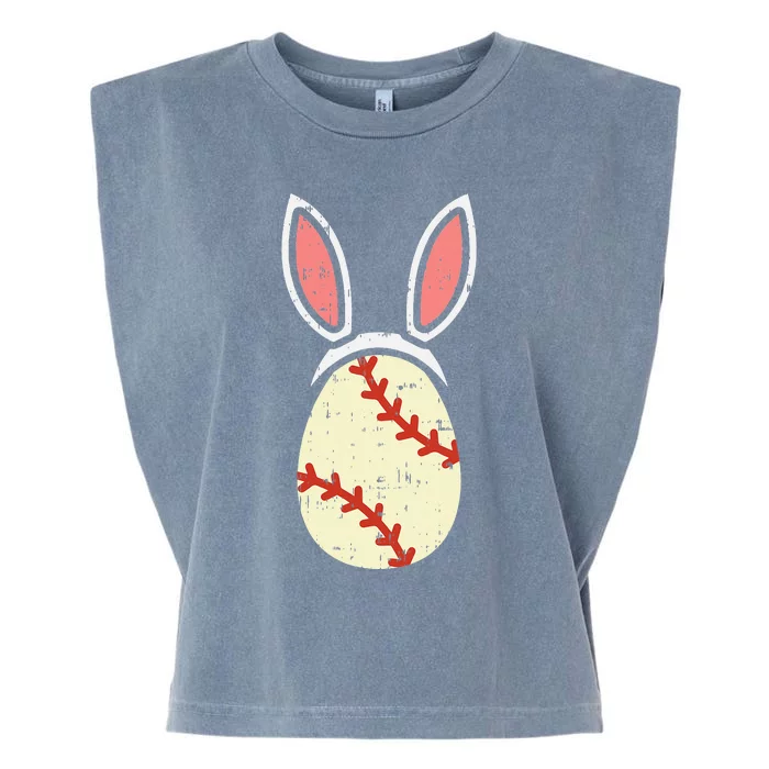 Egg Baseball Rabbit Bunny Ears Funny Easter Player Gift Garment-Dyed Women's Muscle Tee