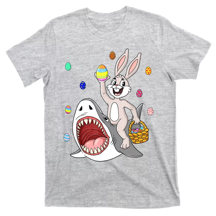 Easter Bunny Riding Shark Funny Eggs Basket Boy Girl T-Shirt