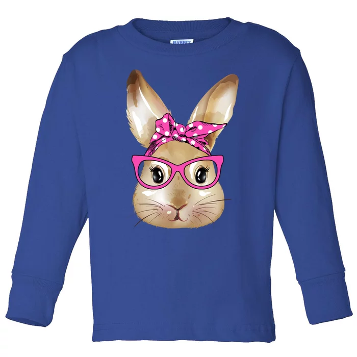 Easter Bunny Rabbit With Glasses Bandana Great Gift Toddler Long Sleeve Shirt