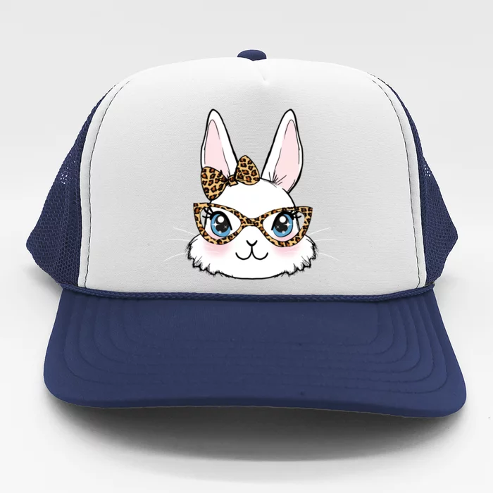 Easter Bunny Rabbit With Leopard Glasses Gift Trucker Hat