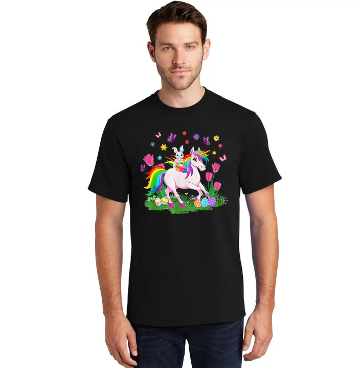 Eggs Bunny Rabbit Riding Unicorn Basket Happy Easter Day Tall T-Shirt