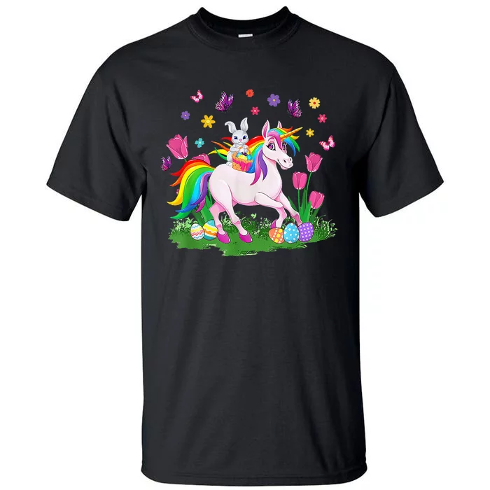 Eggs Bunny Rabbit Riding Unicorn Basket Happy Easter Day Tall T-Shirt