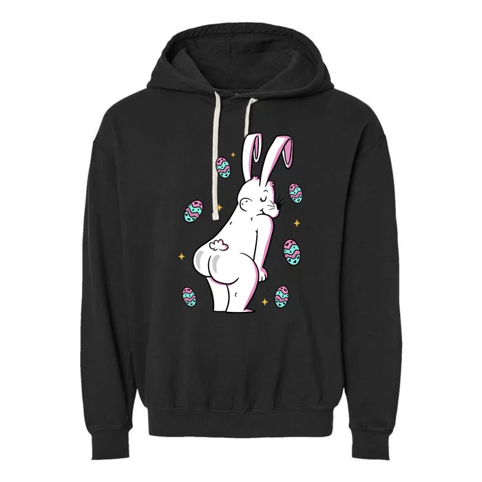 Easter Bunny Rabbit Butt Funny Colorful Eggs Garment-Dyed Fleece Hoodie