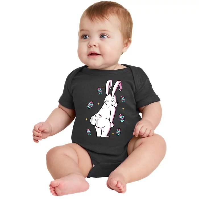 Easter Bunny Rabbit Butt Funny Colorful Eggs Baby Bodysuit