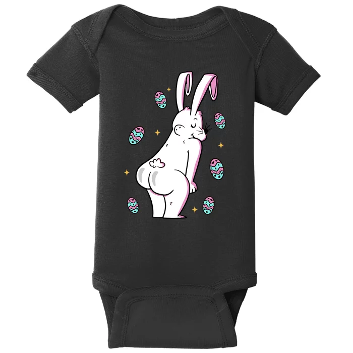 Easter Bunny Rabbit Butt Funny Colorful Eggs Baby Bodysuit