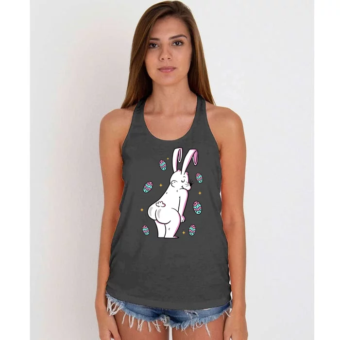 Easter Bunny Rabbit Butt Funny Colorful Eggs Women's Knotted Racerback Tank