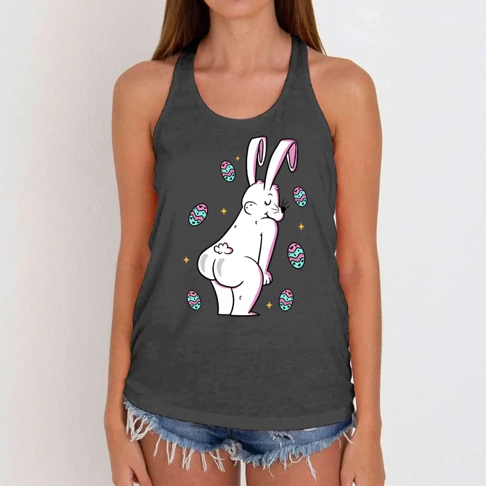 Easter Bunny Rabbit Butt Funny Colorful Eggs Women's Knotted Racerback Tank