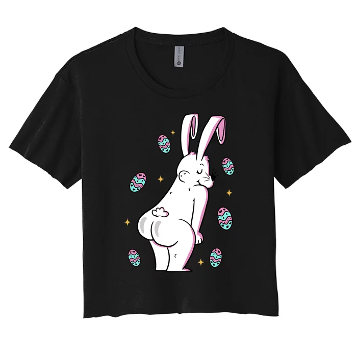 Easter Bunny Rabbit Butt Funny Colorful Eggs Women's Crop Top Tee