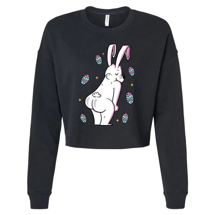 Easter Bunny Rabbit Butt Funny Colorful Eggs Cropped Pullover Crew