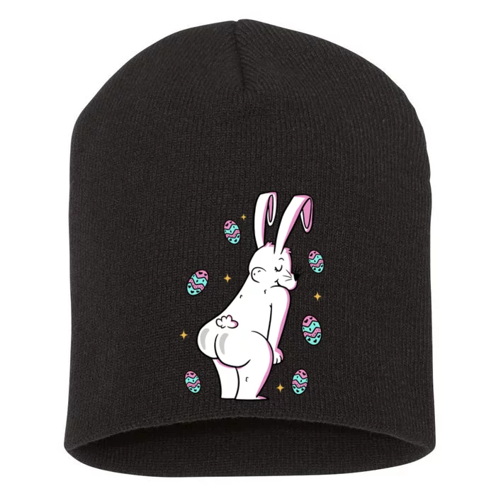 Easter Bunny Rabbit Butt Funny Colorful Eggs Short Acrylic Beanie