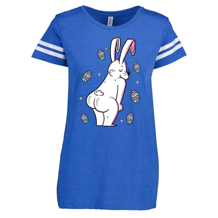 Easter Bunny Rabbit Butt Funny Colorful Eggs Enza Ladies Jersey Football T-Shirt